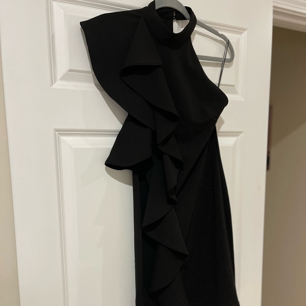 Gianni Bini Black Side Ruffle High Neck Midi Cocktail Classy Dress - NWT! - Picture 4 of 10